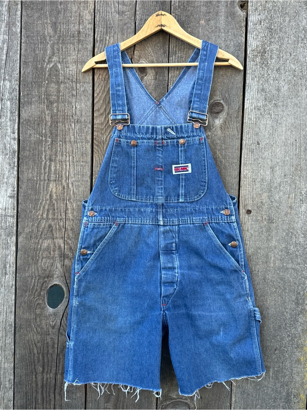 VTG Big Mac Square Bak Cutoff Bib Overalls Shorts Shorteralls Waist 32-33"